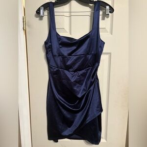 Elegant Blue Satin Slip Dress